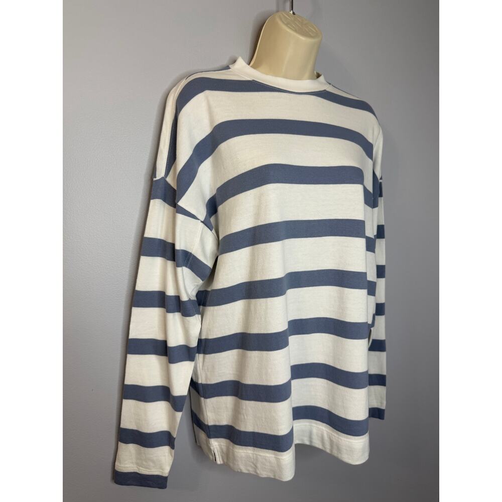 AYR The Early Mornings T-Shirt Long Sleeve Overcast Blue Striped Cotton Sz S - Picture 4 of 10